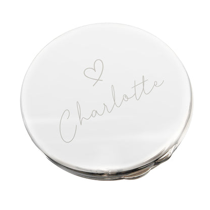 Personalised Silver Heart Motif Round Compact mirror