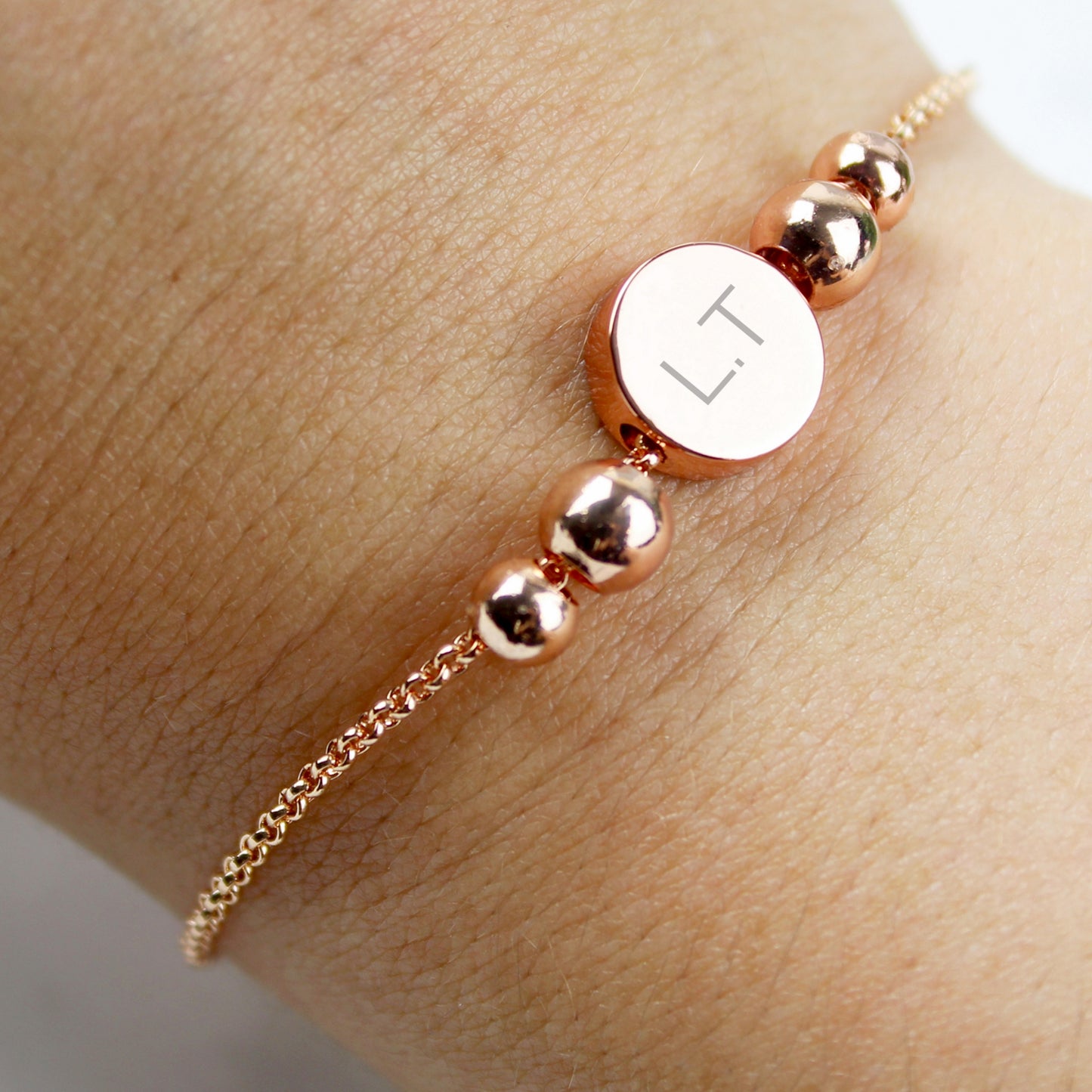 Personalised Rose Gold Tone Initials Disc Bracelet