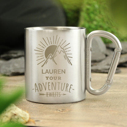 Personalised 'Adventure Awaits' Stainless Steel Mug