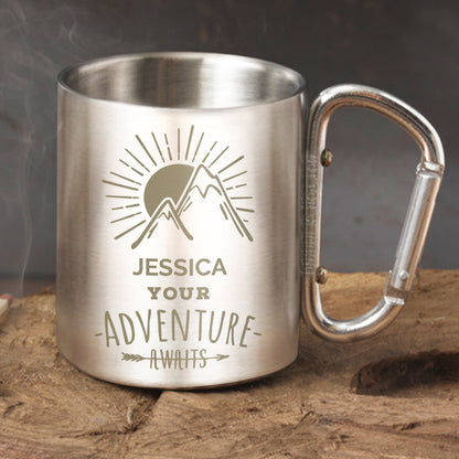 Personalised 'Adventure Awaits' Stainless Steel Mug