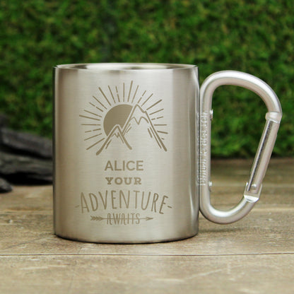 Personalised 'Adventure Awaits' Stainless Steel Mug