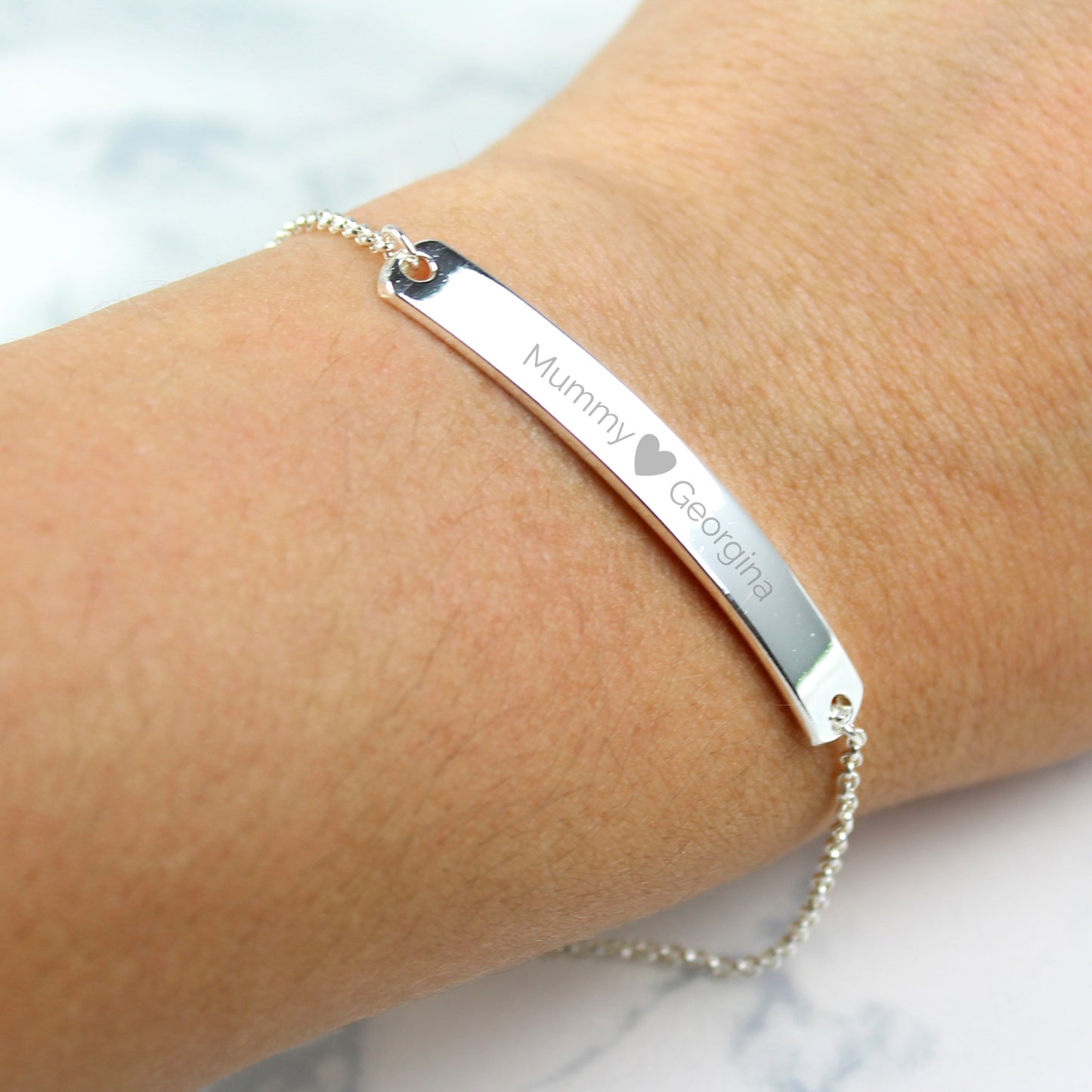 Personalised Silver Tone Heart Bar Bracelet