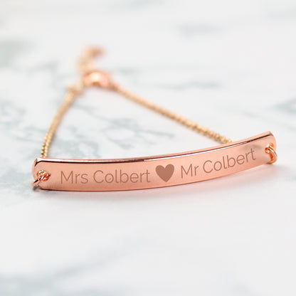 Personalised Rose Gold Tone Heart Bar Bracelet