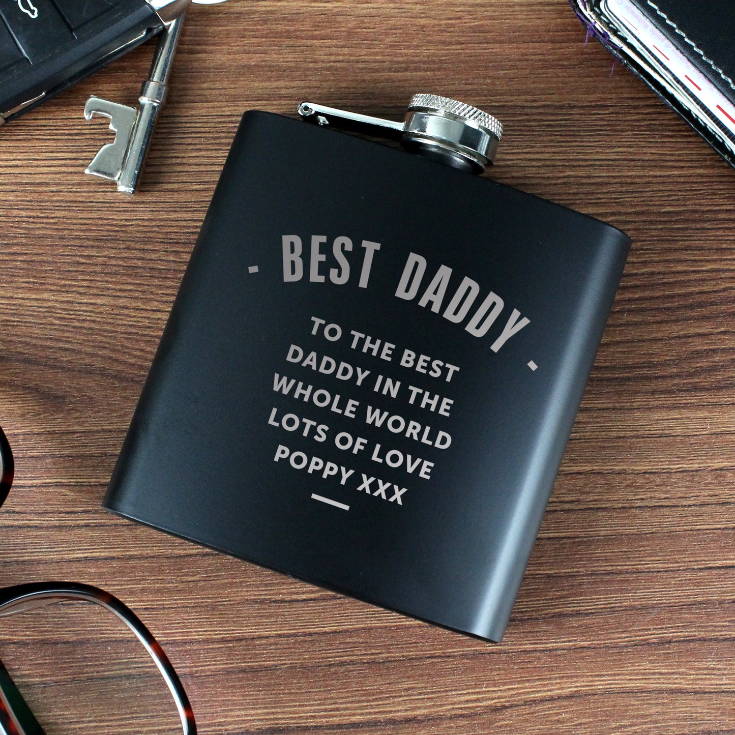 Personalised Any Message Black Hip Flask