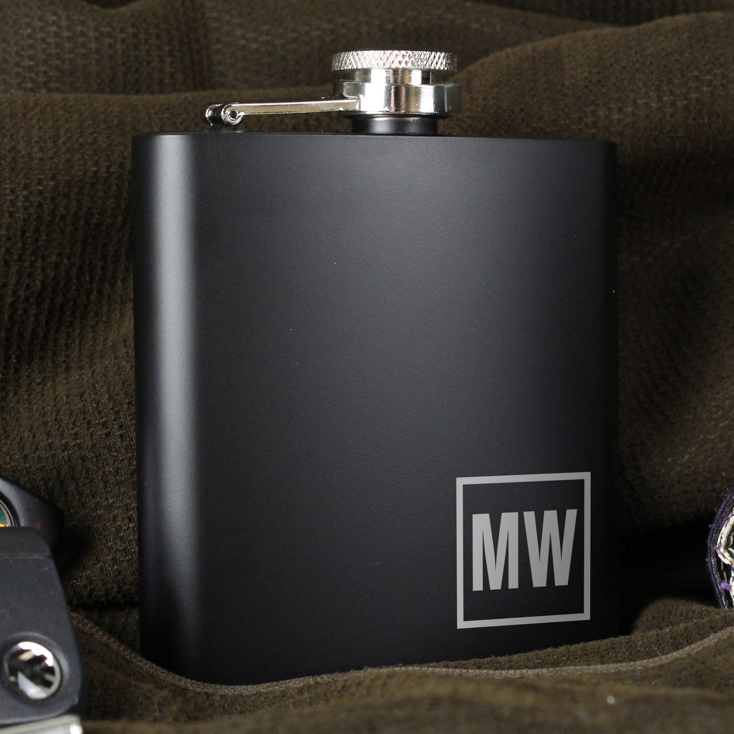 Personalised Initials Black Hip Flask