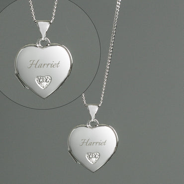 Personalised Children's Sterling Silver & Cubic Zirconia Heart Locket Necklace