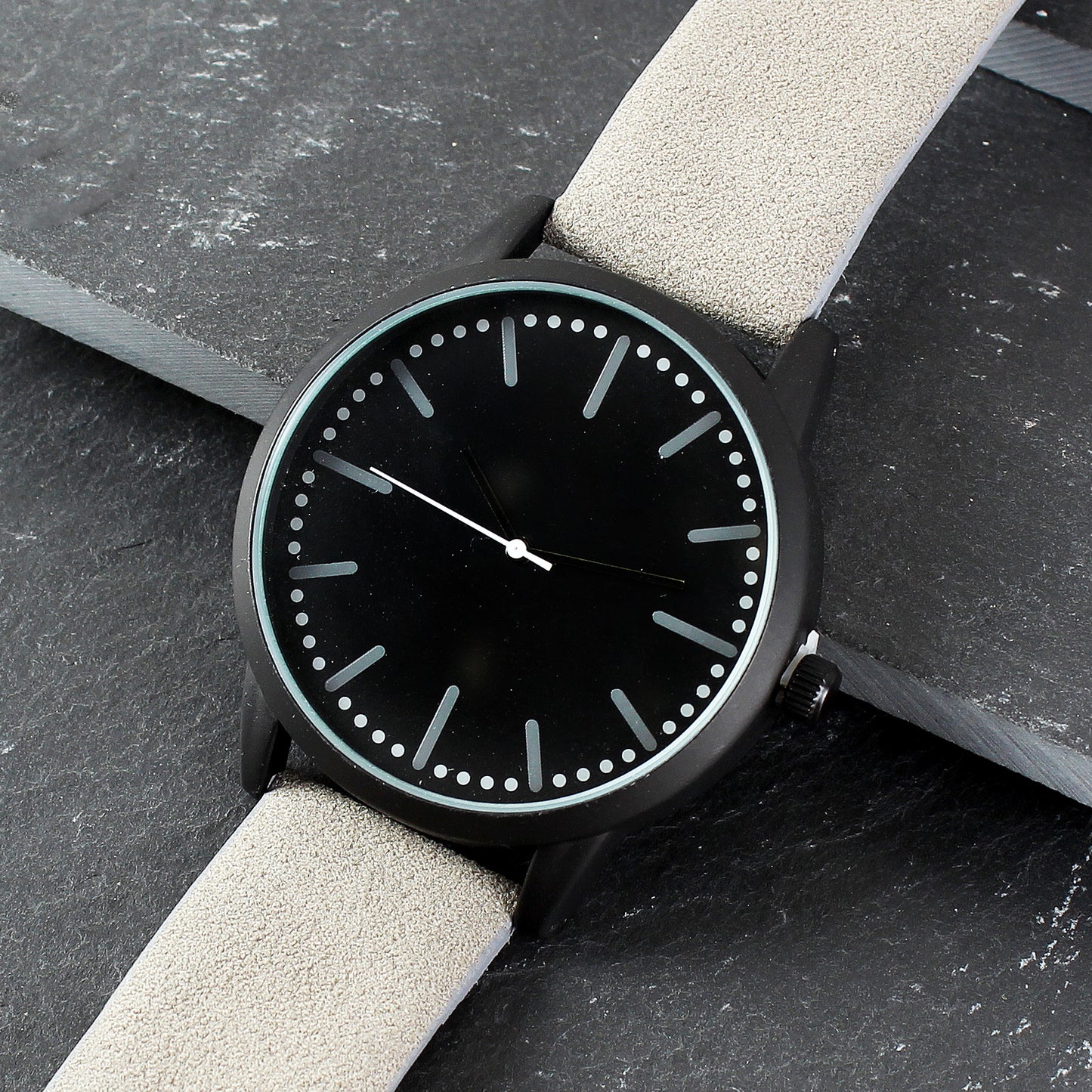 Personalised Mens Matte Black Watch with Grey Strap and Presentation Box