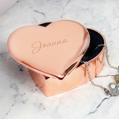 Personalised Name Only Rose Gold Heart Trinket Box