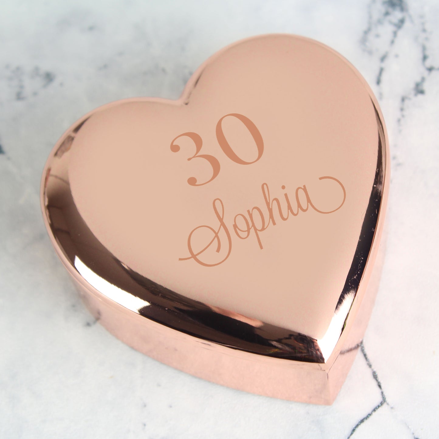 Personalised Big Age Rose Gold Heart Trinket Box