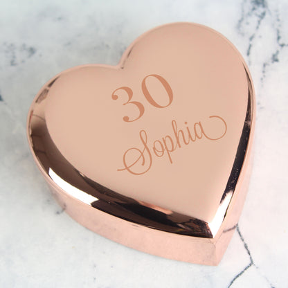 Personalised Big Age Rose Gold Heart Trinket Box