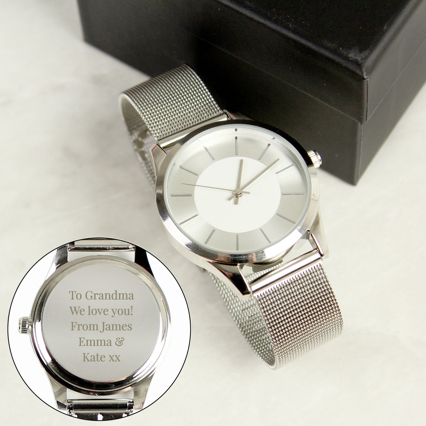 Personalised Silver with Mesh Style Strap Watch