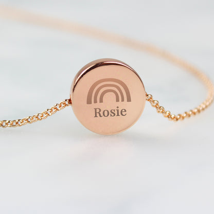 Personalised Rainbow Rose Gold Tone Disc Necklace