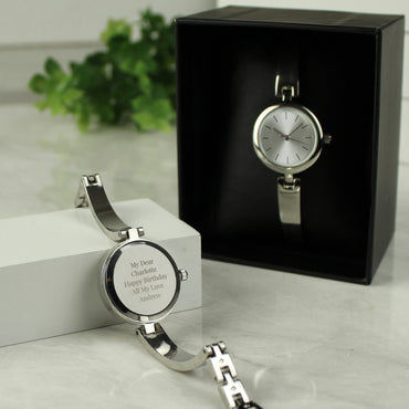 Personalised Silver Ladies Watch With Silver Slider Clasp