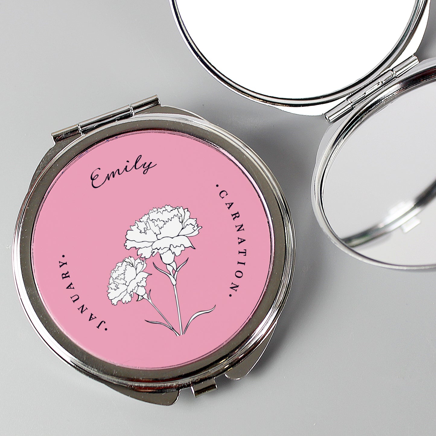 Personalised Birth Flower Round Compact Mirror