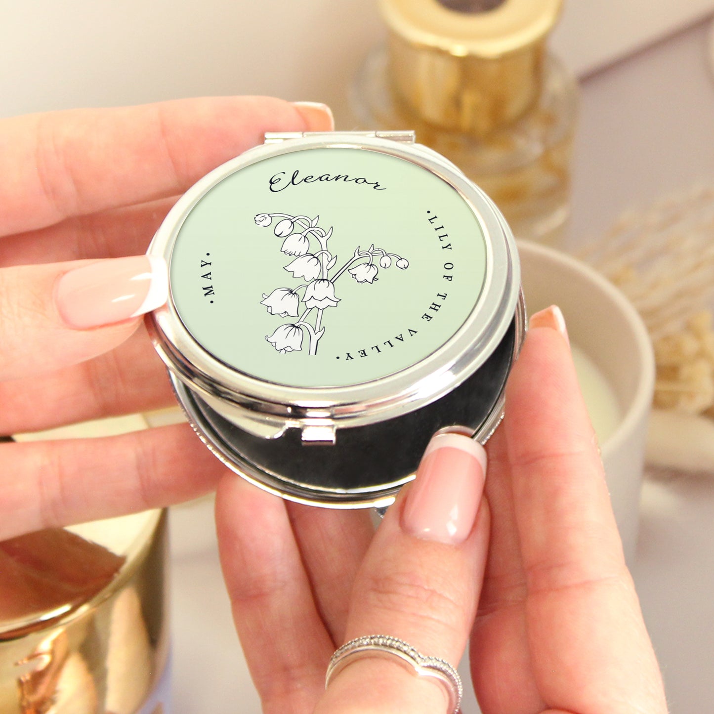 Personalised Birth Flower Round Compact Mirror