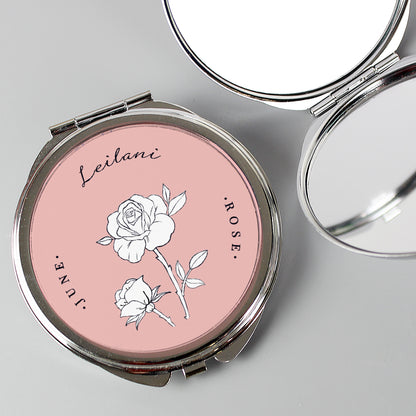 Personalised Birth Flower Round Compact Mirror