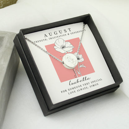 Personalised August Birth Flower Necklace and Box