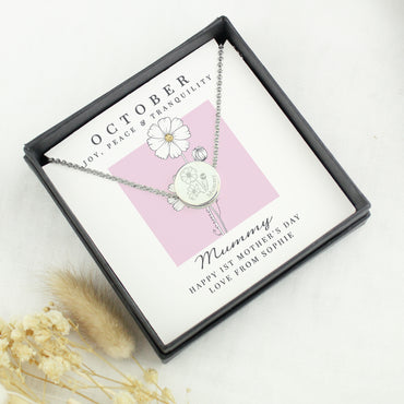 Personalised October Birth Flower Necklace and Box