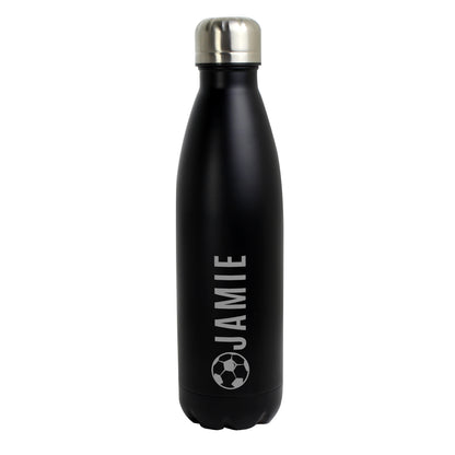 Personalised Football Black Metal Insulated Drinks Bottle