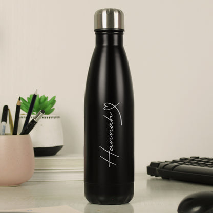 Personalised Heart Black Metal Insulated Drinks Bottle