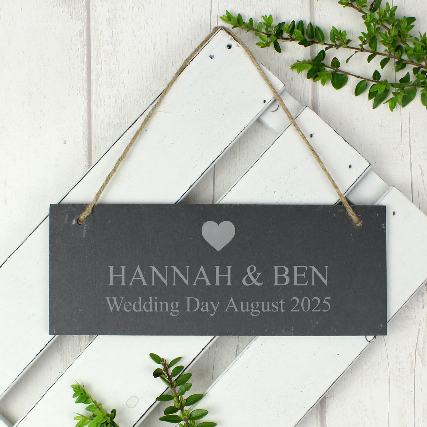 Personalised Heart Motif Hanging Slate Plaque