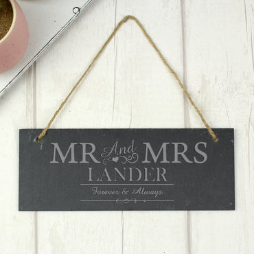 Personalised Mr & Mrs Hanging Slate Plaque