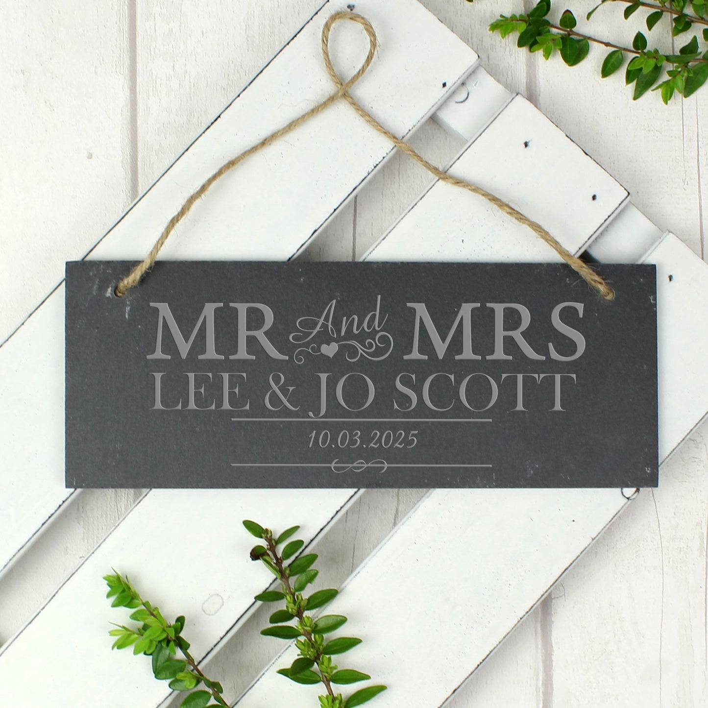 Personalised Mr & Mrs Hanging Slate Plaque