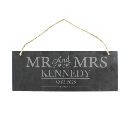 Personalised Mr & Mrs Hanging Slate Plaque