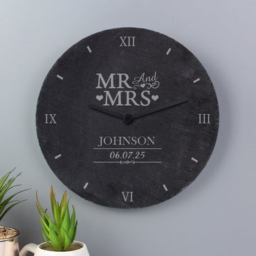 Personalised Mr & Mrs Slate Clock