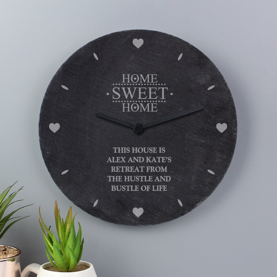 Personalised Home Sweet Home Slate Clock