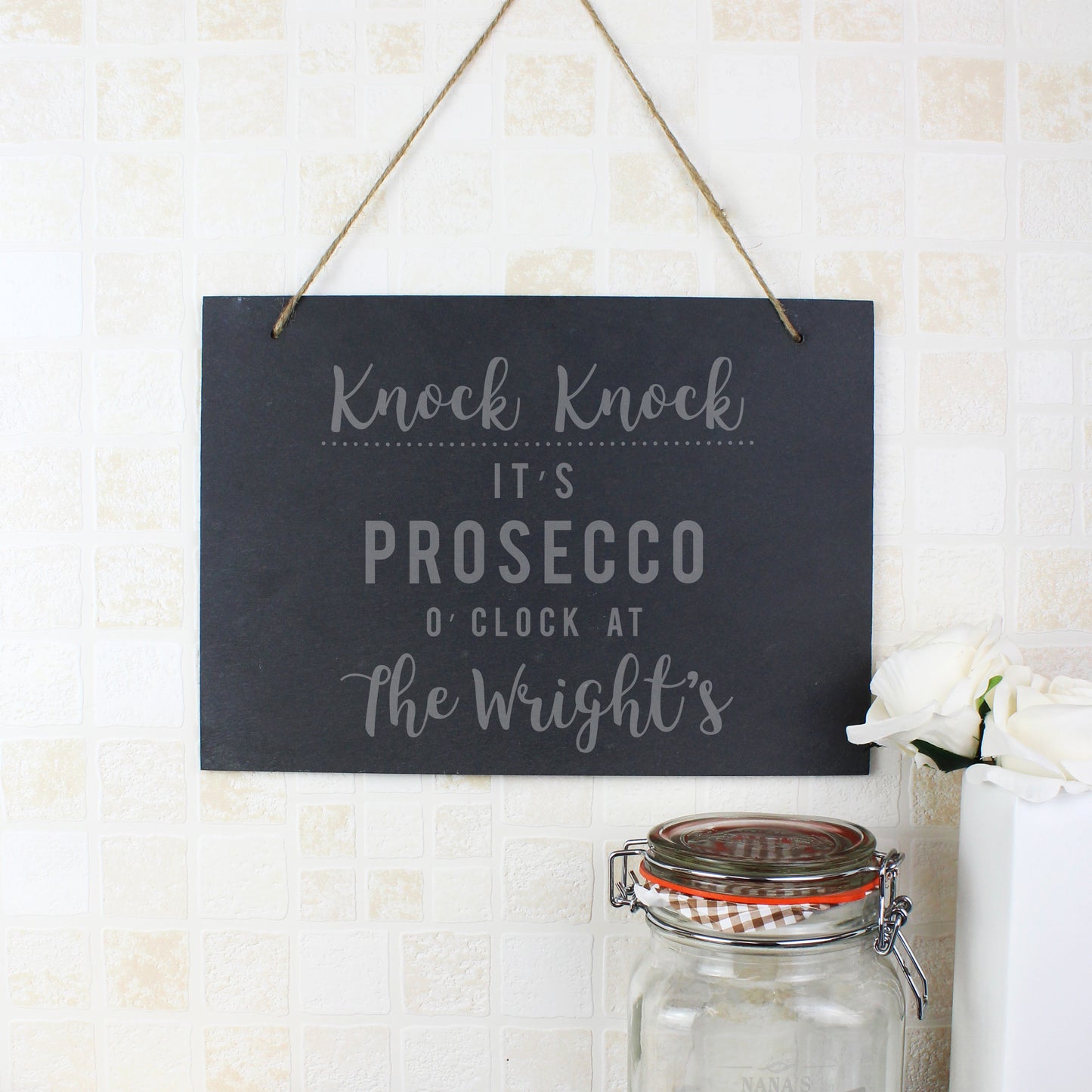 Personalised Prosecco O'Clock Large Hanging Slate Sign