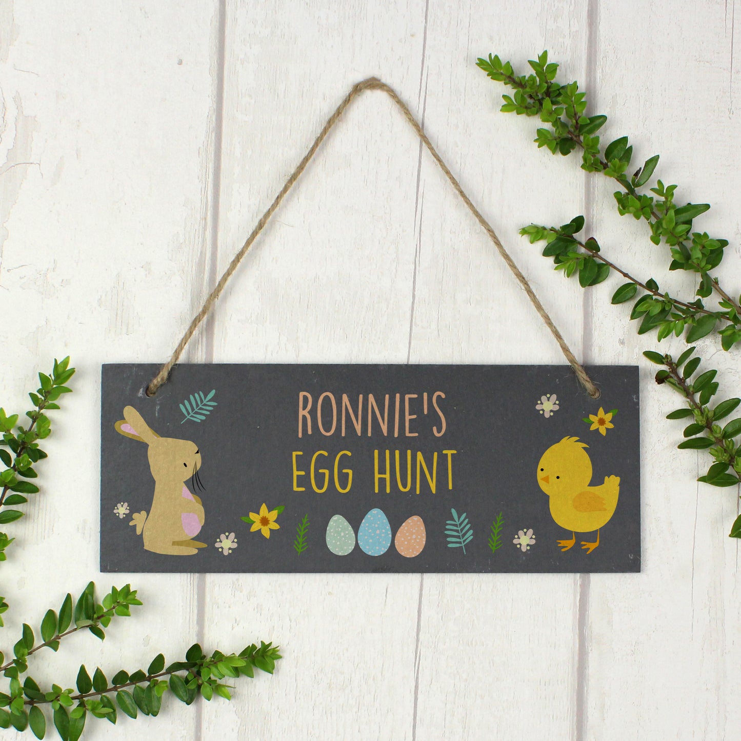 Personalised Easter Egg Hunt Slate Hanging Sign