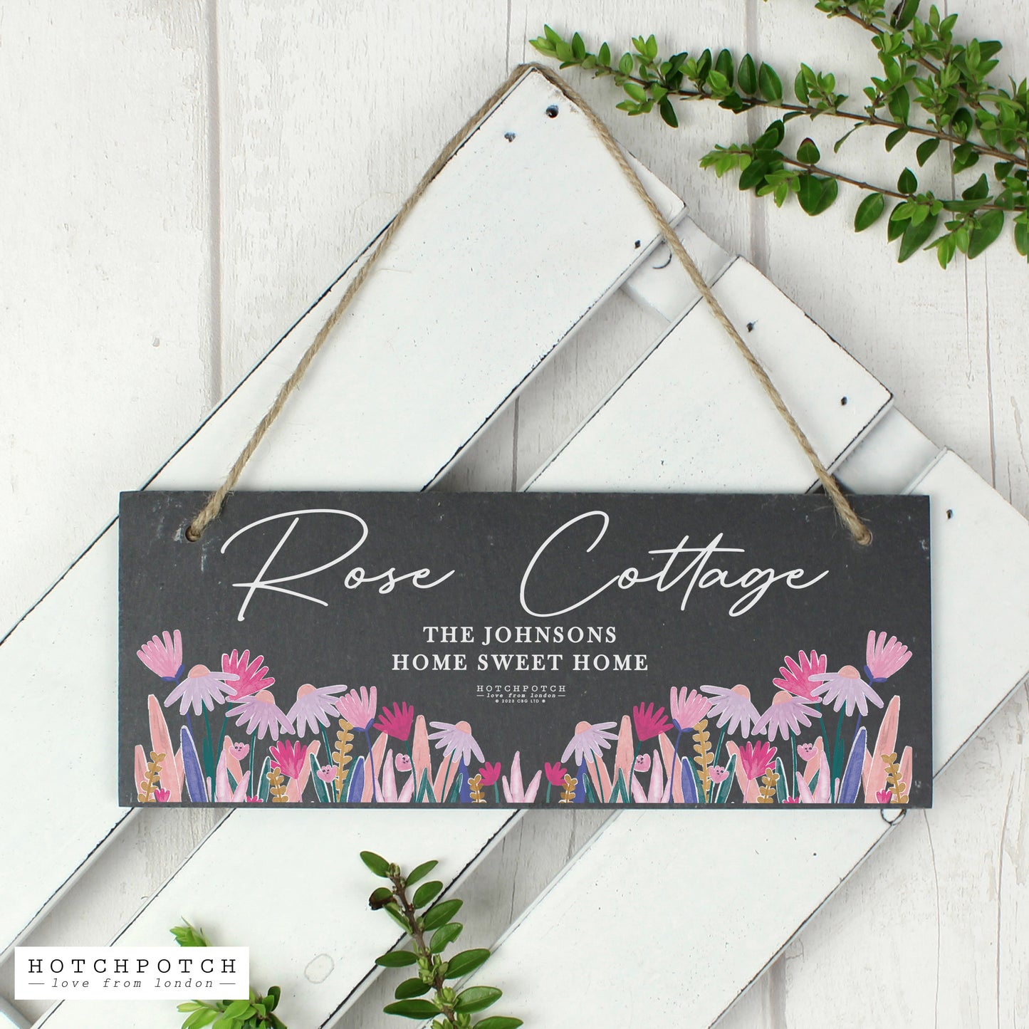 Personalised Hotchpotch Wild Flower Hanging Slate Plaque