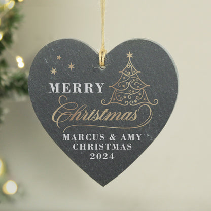 Personalised Gold Christmas Slate Heart Ornament