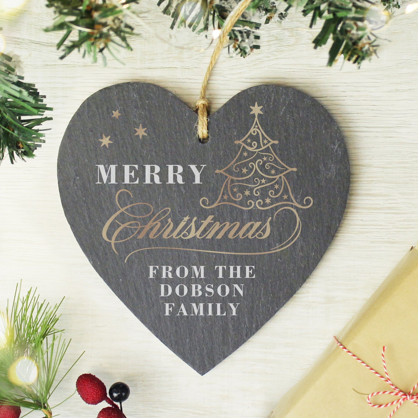 Personalised Gold Christmas Slate Heart Ornament