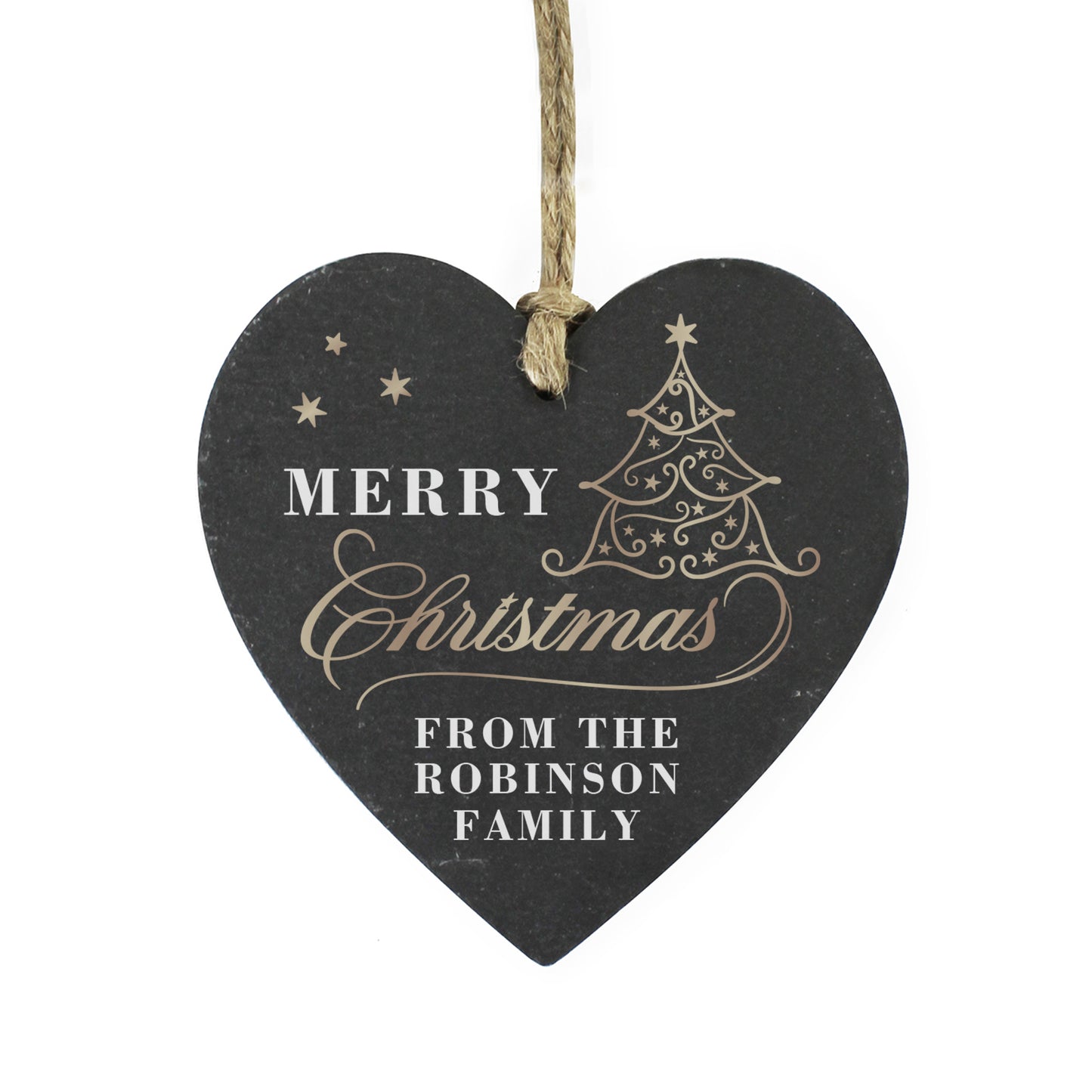 Personalised Gold Christmas Slate Heart Ornament