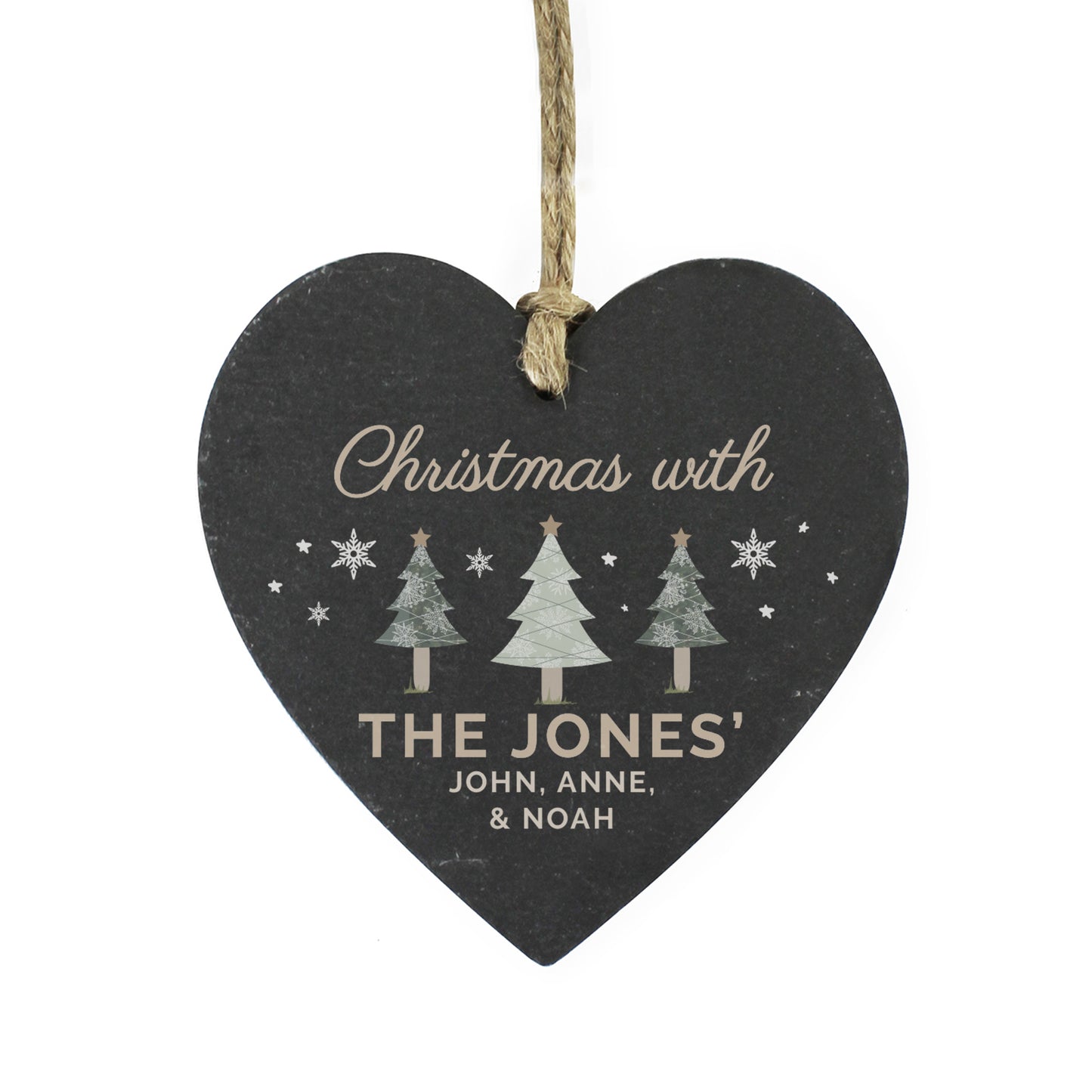 Personalised Christmas Tree Slate Heart Ornament