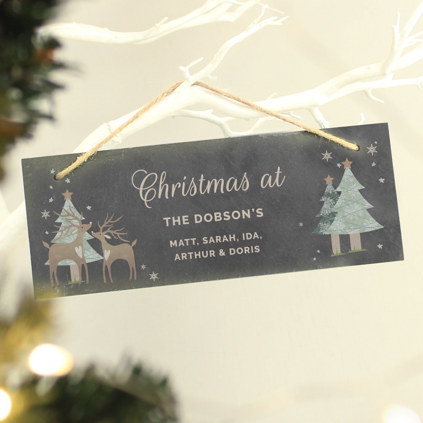 Personalised Christmas Reindeer Hanging Slate Plaque