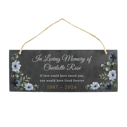 Personalised Memorial Floral Slate Hanging Ornament