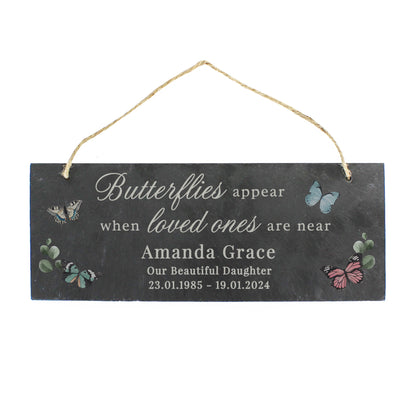 Personalised Memorial Butterflies Appear Slate Hanging Ornament