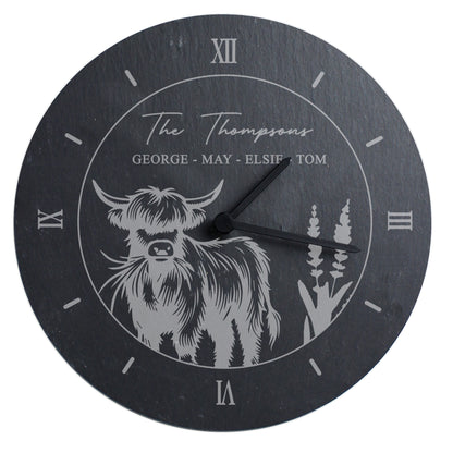 Personalised Highland Cow Slate Clock