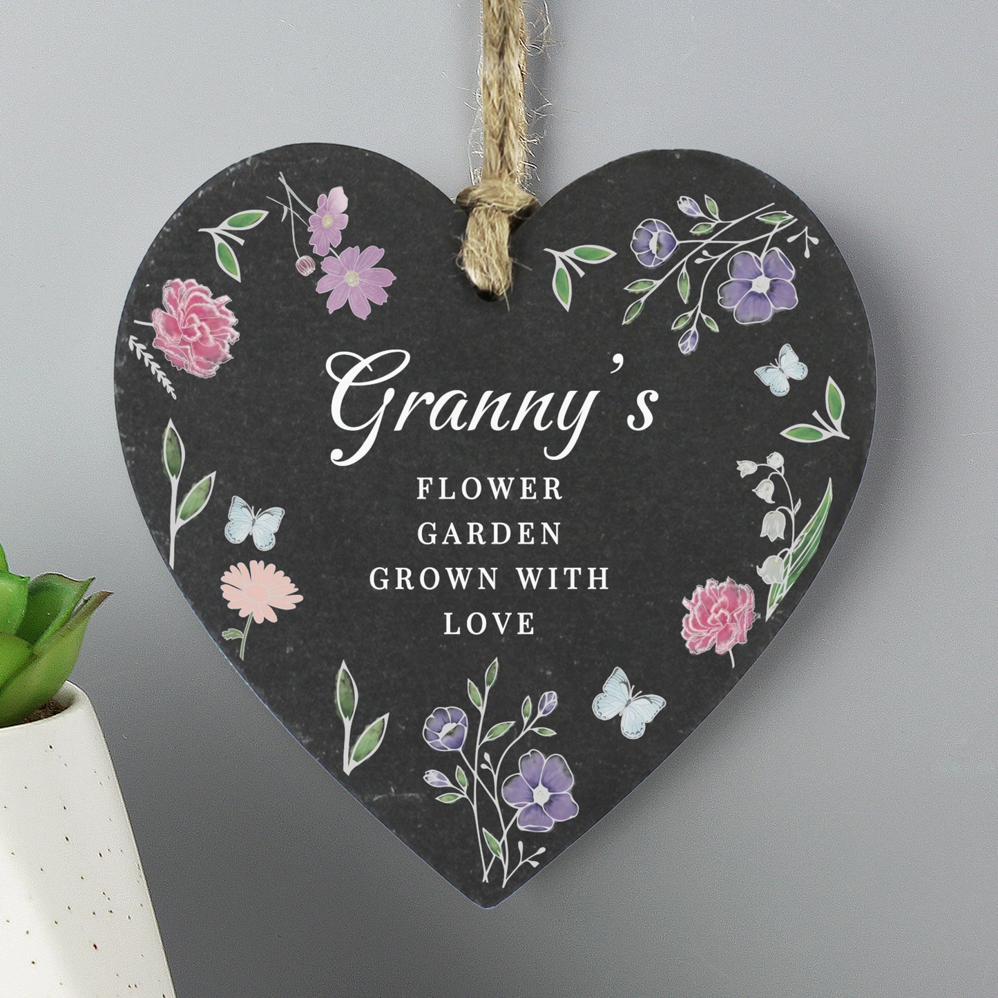 Personalised Wild Flowers Slate Heart