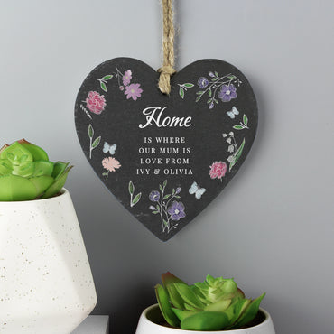 Personalised Wild Flowers Slate Heart