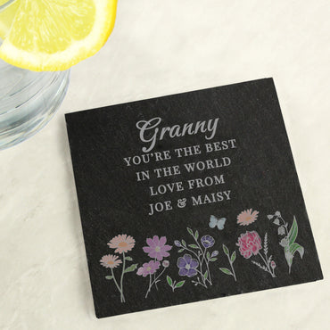 Personalised Wild Flowers Slate Coaster