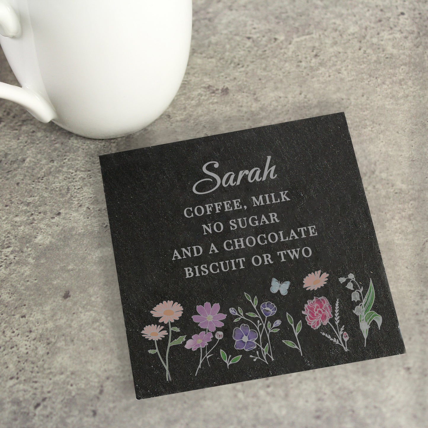 Personalised Wild Flowers Slate Coaster