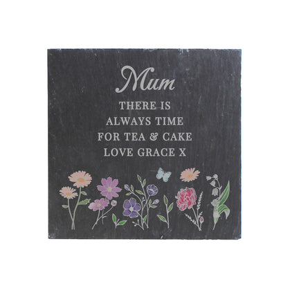 Personalised Wild Flowers Slate Coaster