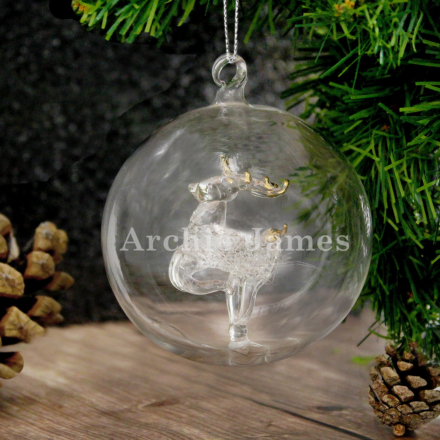 Personalised Name Only Reindeer Glass Bauble