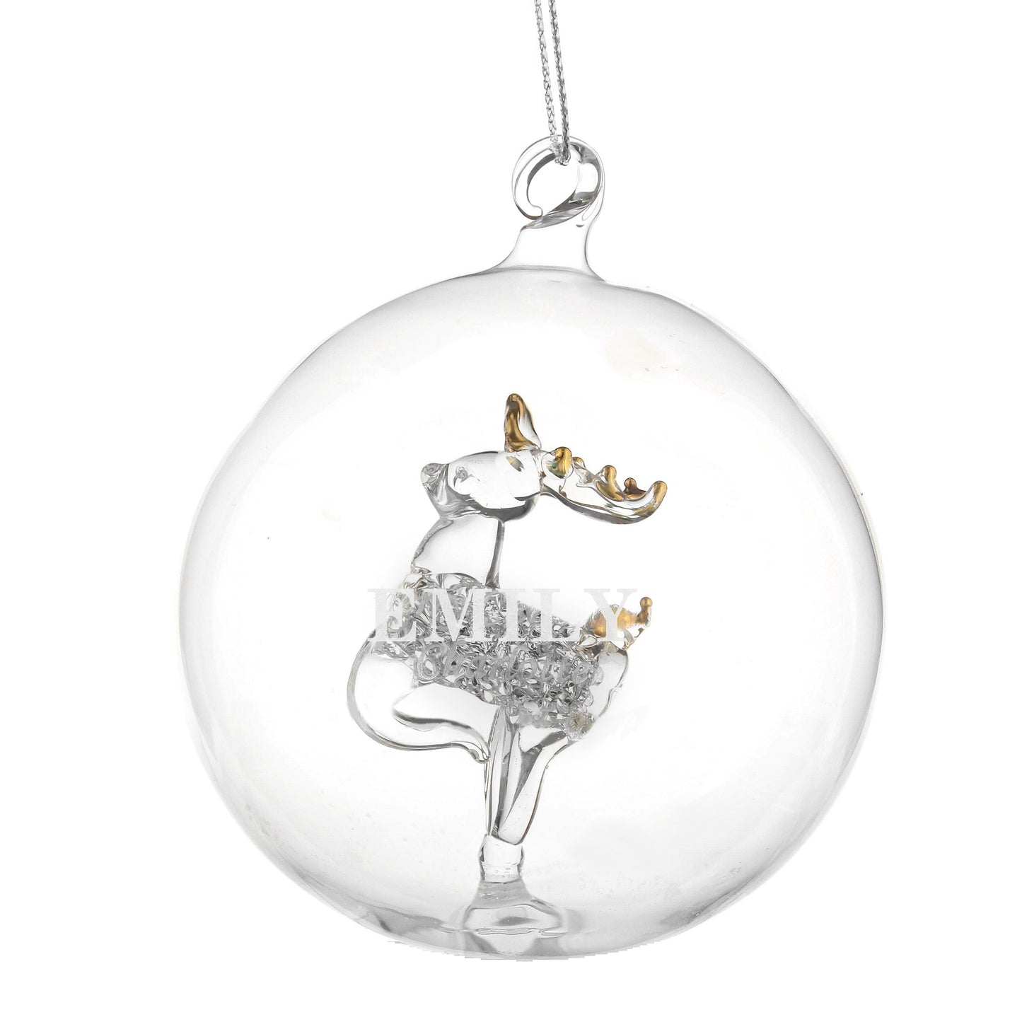 Personalised Name Only Reindeer Glass Bauble