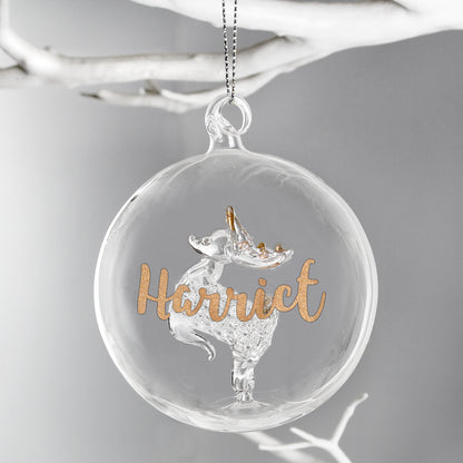 Personalised Gold Glitter Name Only Reindeer Glass Bauble