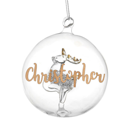 Personalised Gold Glitter Name Only Reindeer Glass Bauble